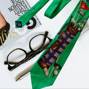 Vintage 90s Polo Ralph Lauren Golf Silk Tie Green